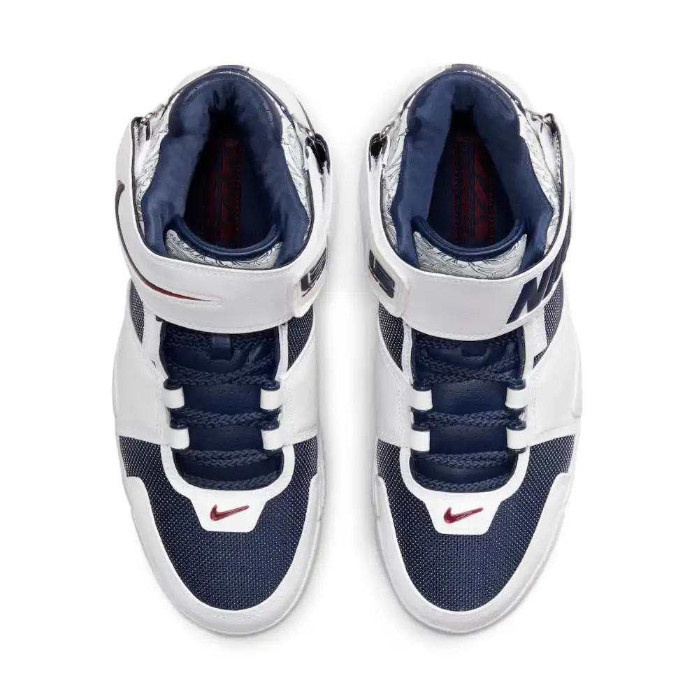 Navy blue and white hot sale lebrons