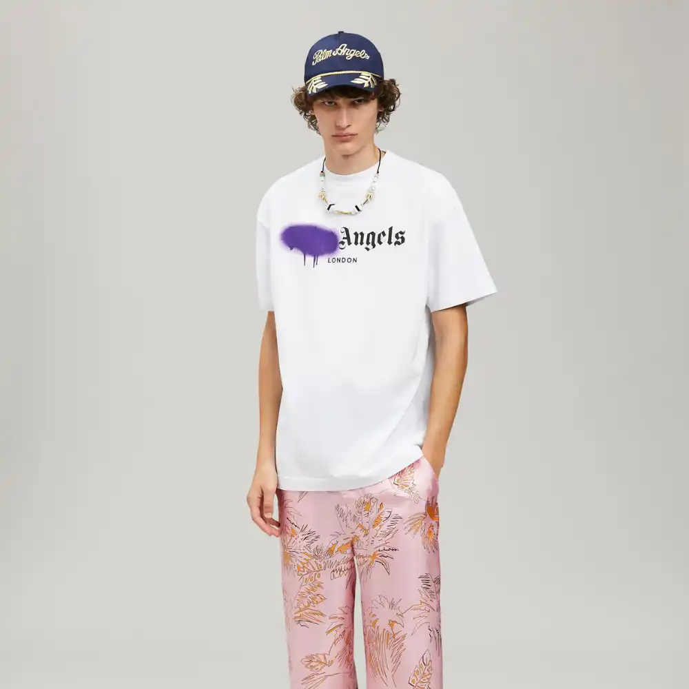 Camiseta Palm Angels London Sprayed White Purple