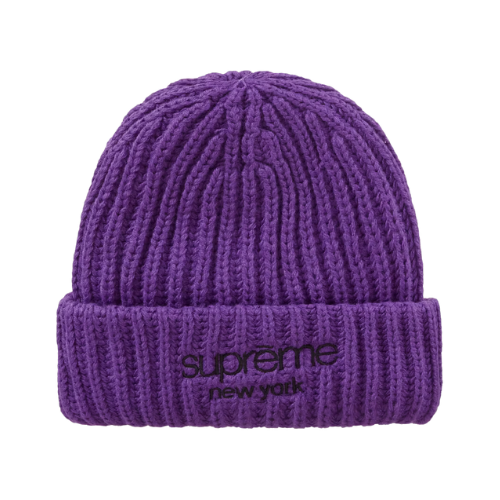 Touca Supreme Classic Logo Chunky Ribbed Purple - Droper