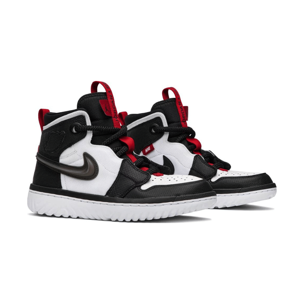 Jordan 1 high react cheap black white gym red