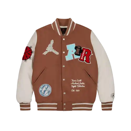 Travis Scott x Jordan Jaqueta Varsity Antique Brown - Droper