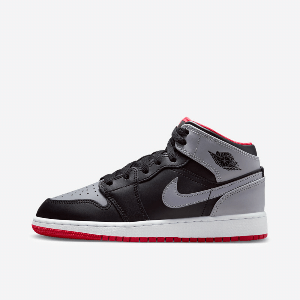 Air Jordan 1 Mid GS Black Cement Grey Fire Red - Droper