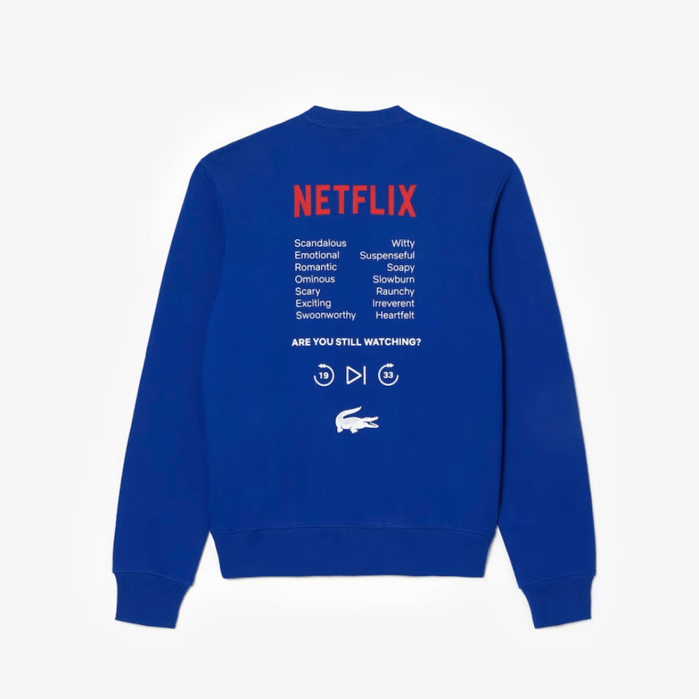 Netflix x Lacoste Crewneck Print Back Unisex Cobalt Blue - Droper