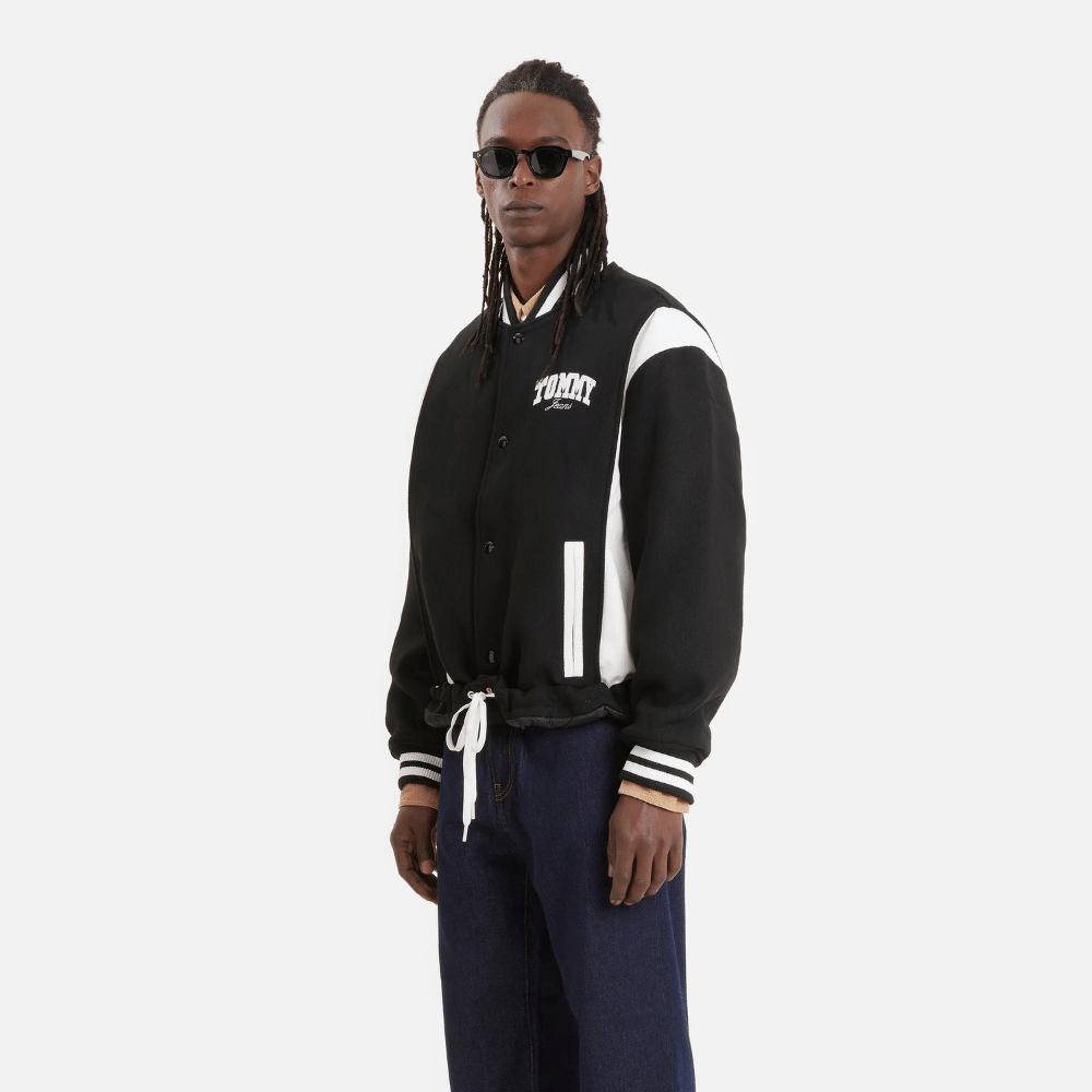 Jaqueta Tommy Jeans Cord Wool Mix Letterman Black foto 3