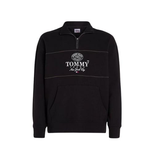 Moletom Tommy Jeans Logo Relaxed Fit Half-Zip Black