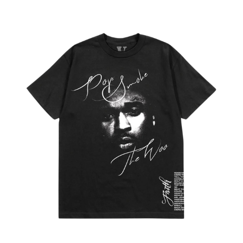 レア 稀少 POP SMOKE ×VLONE ビッグプリントTシャツ 両面 Pop Smoke x Vlone Camiseta Faith Black - Droper