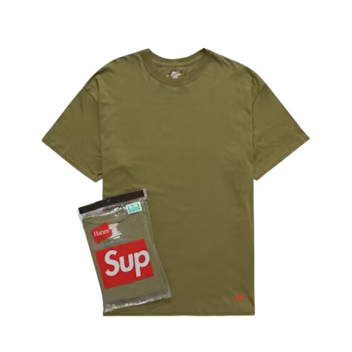 Camiseta Supreme Hanes Tagless Olive (2 Pack) - Droper