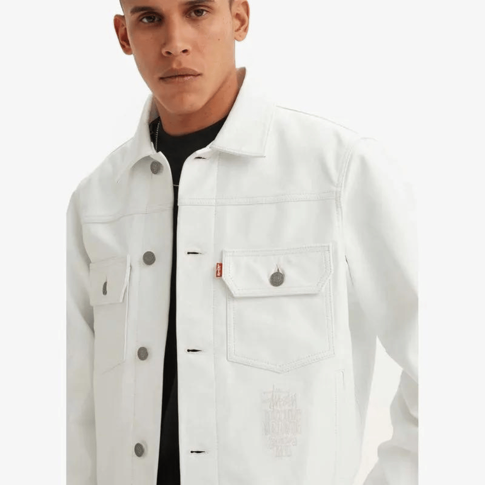 Stussy x Levi's Jaqueta de Couro Branca - Droper