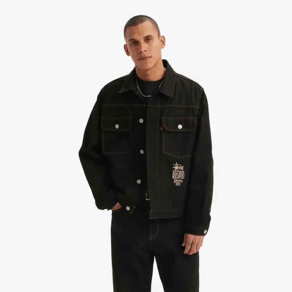 Stussy x Levi's Jaqueta Jeans Crispy Rinse Trucker Preta foto 4