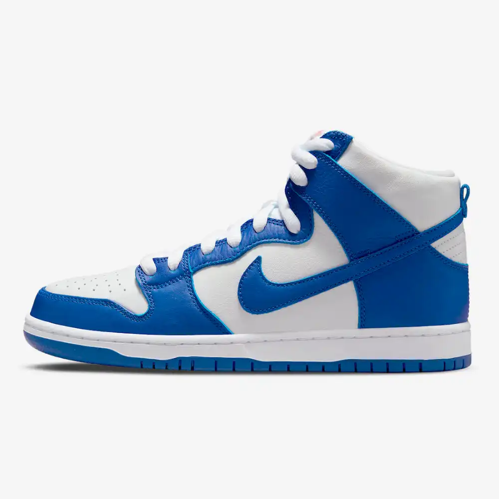 Nike sb dunk high blue sales and white