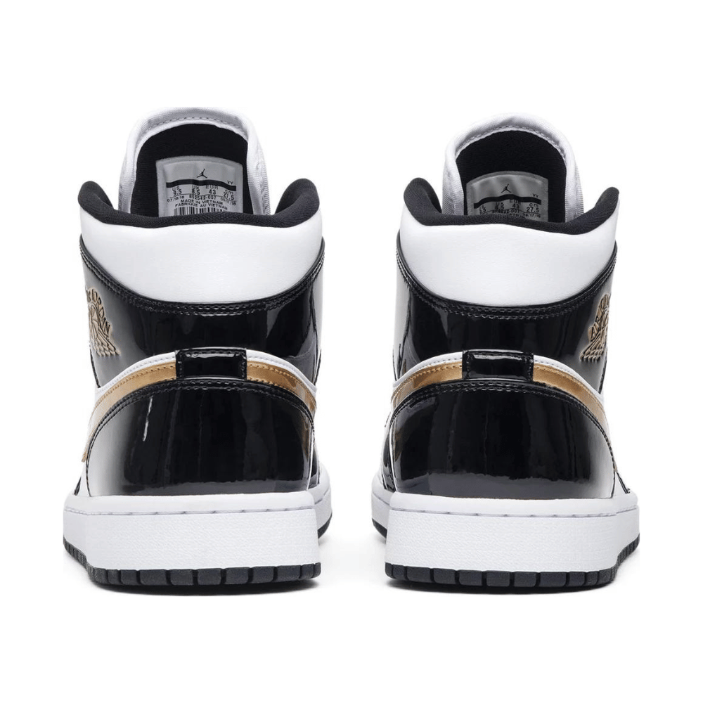 Air Jordan 1 Mid Patent Black White Gold foto 2