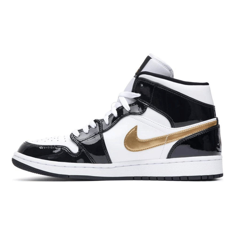 Air Jordan 1 Mid Patent Black White Gold - Droper