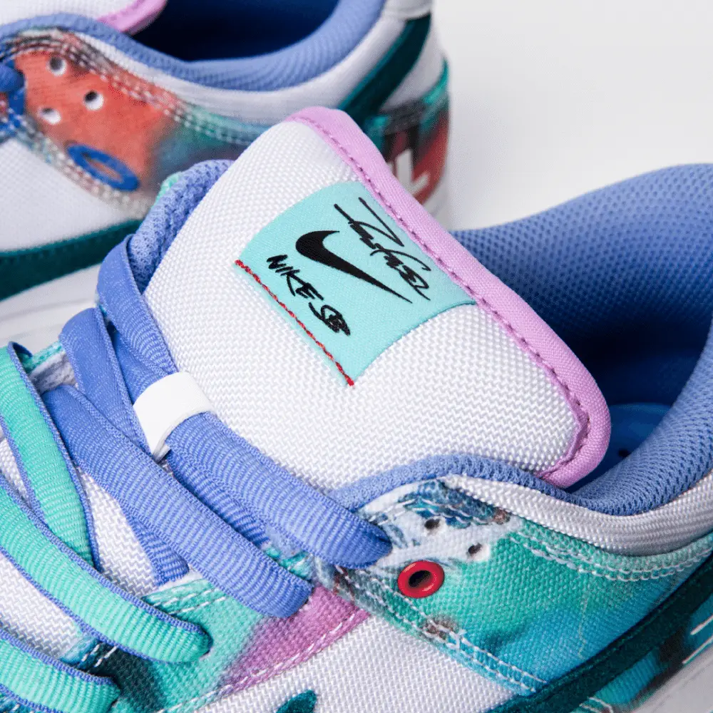 Futura Laboratories X Nike Sb Dunk Low White And Geode Teal