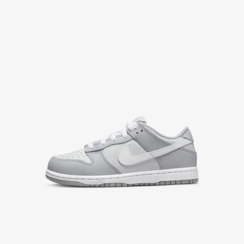 grey and white low dunks