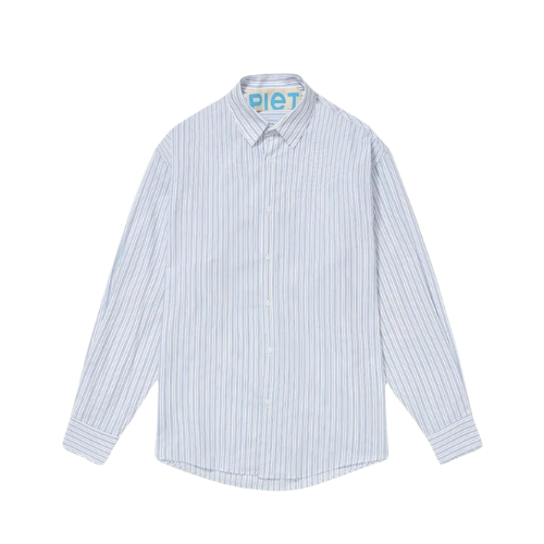 Camisa Piet Manga Longa Cotton Striped Azul