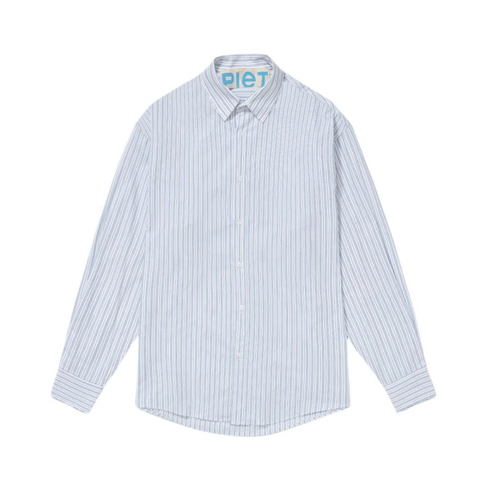 Camisa Piet Manga Longa Cotton Striped Azul foto 1